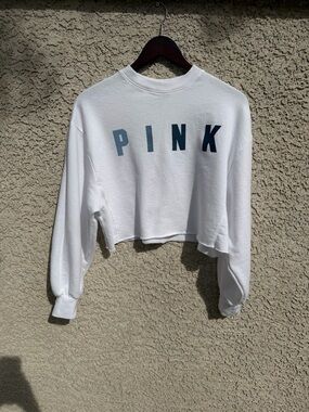 PINK Victoria's Secret White Crewneck Sweatshirt with Black Logo